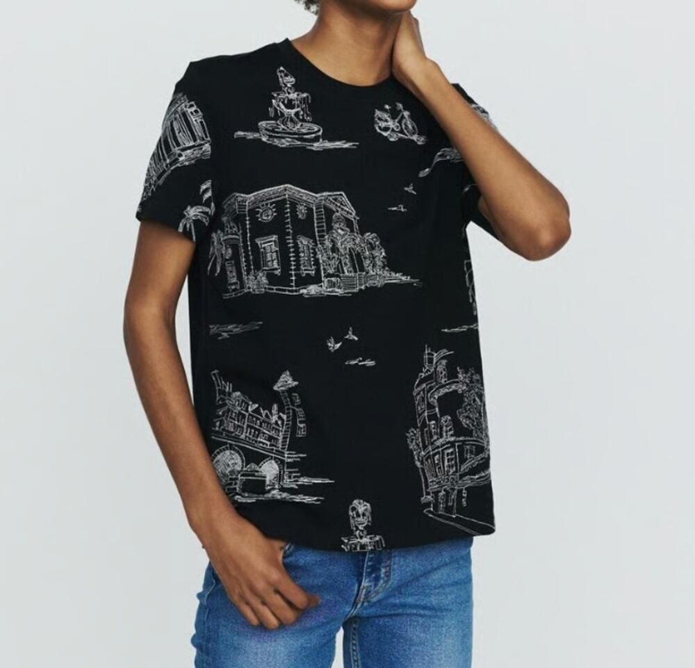 Maje Black White Toile de Jouy Scenic Print Tee (2/M)